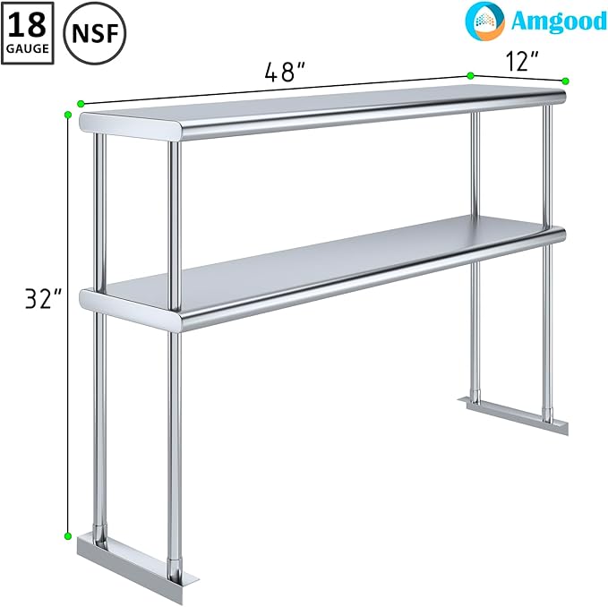 AmGood Double OverShelf Stainless Steel NSF - Many (48" Long x 12" Deep)