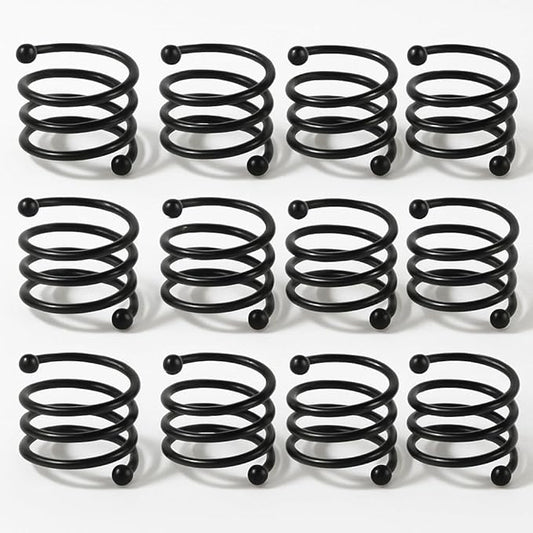 Heavy Duty Metal Napkin Ring Set of 12 – Black Powder Coated Round Spiral Shape, 2 x 2 x 1.25 Inches, Durable Iron Construction for Elegant Dining Table Decor – ALPHA Living HOME