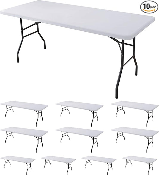 Fitted Tablecloth for 6 Foot Rectangle Tables-10 Pack White Elastic Outdoor Picnic Table Cover-Spandex Stretch Folding Table Cloths 6 ft for Camping Dining Room Patio Kitchen Banquet Party