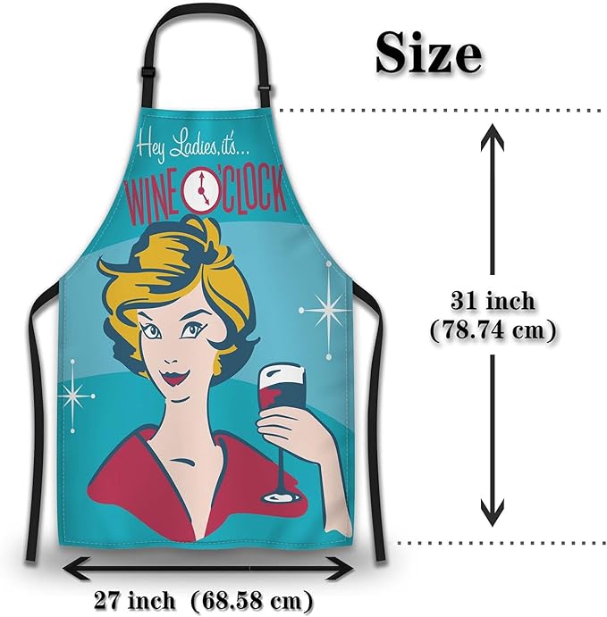Kiss the Cook Apron Men Wine O’clock Funny Aprons for Women for Cooking Restaurant BBQ Painting Crafting Gardening 27” (W) x 31” (H), Waterproof Aprons