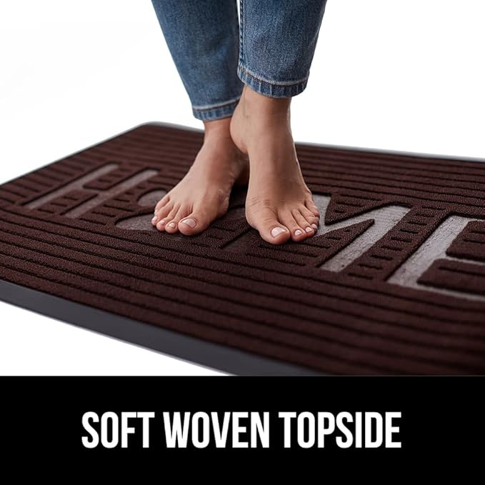 GORILLA GRIP 100% Waterproof All-Season WeatherMax Doormat 35x23, US Designed Natural Rubber, Stain and Fade Resistant, Low Profile Indoor Outdoor Door Mats, Easy Clean Patio Mat, Espresso Home Paw
