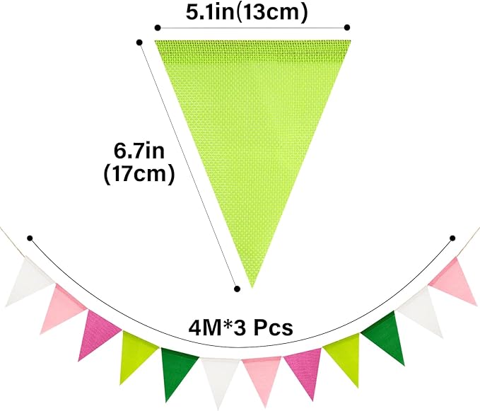 G2PLUS Pre-Strung Burlap Pennant Banners, 39Ft Pink and Green Fabric Triangle Flag Bunting, 36Pcs Pennant Banner Flags Garland for Birthday, Holidays and Theme Party Decorations