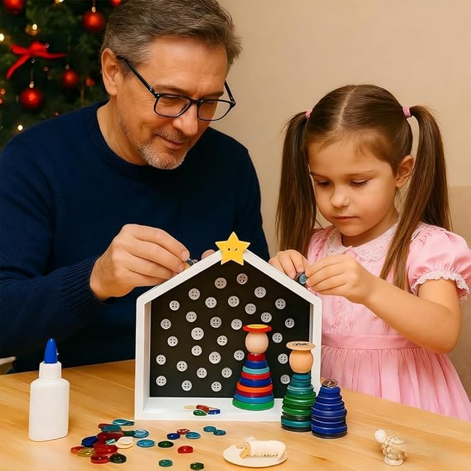 DIY Christmas Button Ornament Making Set - Snowman/Santa/Angel, Fun Holiday Craft Kit for All Ages, Ideal Xmas Tree Hanging Decor & Festive Gifts (6pcs-E)