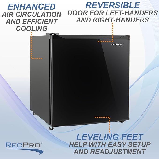 RecPro 1.7 Cu Ft 12V RV Refrigerator | Compact Fridge with Reversible Door, 2L Bottle Door Storage, 7 Temp Settings | Eco-Friendly R600A, Leveling Feet, Wire Shelf | 19.5”H x 17.5”W x 19.8”D