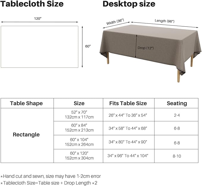 IVAPUPU Textured Linen Table Cloth for Rectangle Tables - Mocha Tablecloths Rectangular Waterproof Wrinkle Free Wipeable Dining Table Cover for Spring Wedding Birthday Kitchen Decor, 52 x 70 Inch