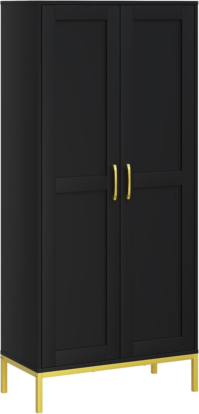 Tall Storage Cabinet, Kitchen Pantry Cabinet with 2 Doors & Adjustable Shelves for Laundry Room, Living Room, Entryway,Bathroom,Black
