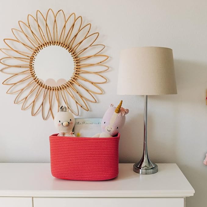 OrganiHaus Coral Basket for Shelves, Decorative Cloth for Organizing, Cotton Rope Storage Basket for Toys, Small Woven Baskets for Storage