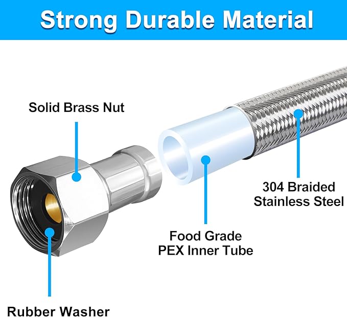 Dishwasher Installation Kit - 10 FT Stainless Steel Braided Dishwasher Hose kit,Food Grade PEX Inner Tube Water Line with Add A Tee,3/8"MIP Elbow,3/8"x3/4"FHT Elbow