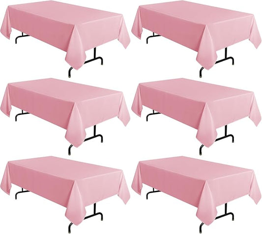 sancua 6 Pack Pink Tablecloth 60 x 102 Inch, Rectangle Table Cloth for 6 Feet Tables - Stain and Wrinkle Resistant Washable Polyester Table Cover for Dining Tables, Buffet Parties and Camping