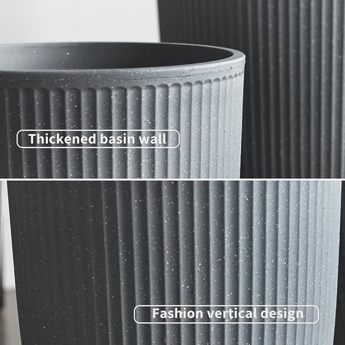 2 Pcs Pack 15 Inches Heavy Duty Plastic Resin Tall Tapered Planter Pots Large Round Planter Flower Pot with Drainage Hole for Indoor Outdoor Deck Porch Garden Home Patio Front Door (Dark grey, S)