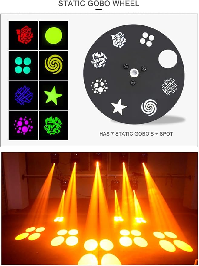 DJCLUB Moving Head Lights LED 100W Spot Effect with 6 Rotating & 7 Gobos 8 Colors Projector 5-Facet Prism by DMX512 Control Stage Lights for Disco Bar Wedding Party