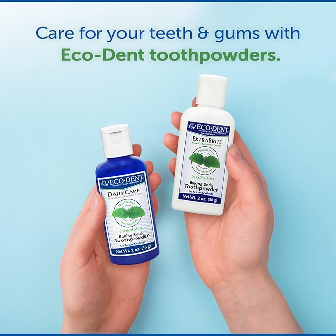 Eco-Dent DailyCare Baking Soda Toothpowder, Mint - Fluoride-Free Toothpaste Powder, SLS-Free Tooth Powder with Baking Soda, Minerals, and Essential Oils, Toothpaste Alternative, 2 Oz Ea (Pack of 3)