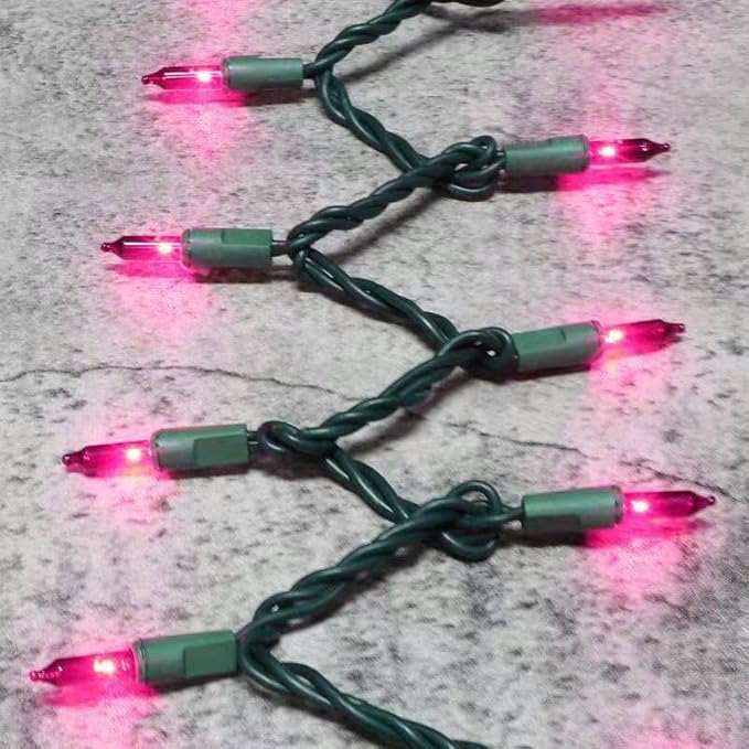Green Wire,Pink Incandescent Bulb 100 Mini String Lights for Indoor Christmas Tree Garland Birthday Wedding Party Festival Decoration
