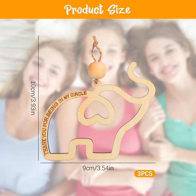 3 PCS Friendship Wooden Elephant Ornament Set, Sisterhood & Best Friends Gift, Christmas Ornament with Story