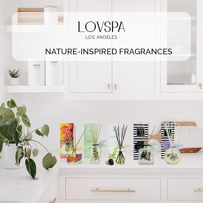 LOVSPA Reed Diffuser Set, English Garden Scented Oil Diffuser with Sticks, Home Fragrance Accessories for Bathroom Shelf Decor, Aroma Diffusers for Home or Office Desk, USA Made