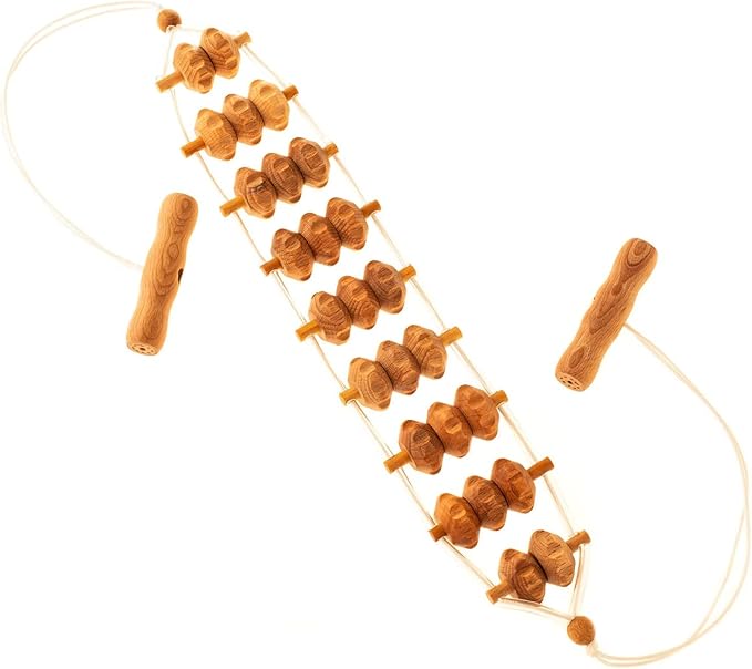 2 Pcs Wooden Sturdy Lymphatic Drainage Roller & Back Massager with Ropes, Maderotherapy, Body Sculpting- Recommended by Professionals (Roller & Massager)