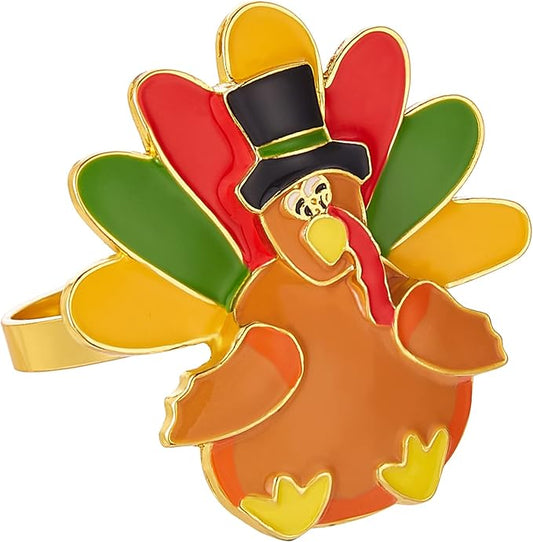 Halatool 6 PCS Thanksgiving Day Turkey Napkin Ring Funny Metal Festival Napkin Holders for Dinner Table Party Decoration