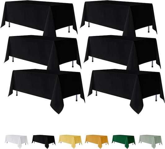 Fitable 6 Pack Black Rectangle Table Clothes - 70 x 120 Inch - Wrinkle and Stain Resistant Fabric Tablecloths, Washable Polyester Table Covers for Wedding, Party, Banquet, Formal Events