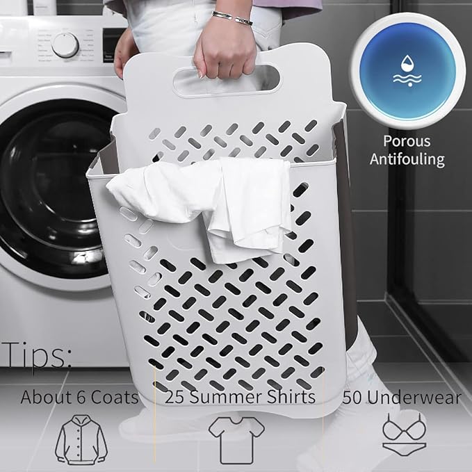 Plastic Foldable Laundry Basket with Handle, 42L Wall Mounted Laundry Hamper Freestanding Dirty Clothes Hamper, Collapsible Laundry Baskets Pop Up Hamper Storage Container for Snacks Dolls