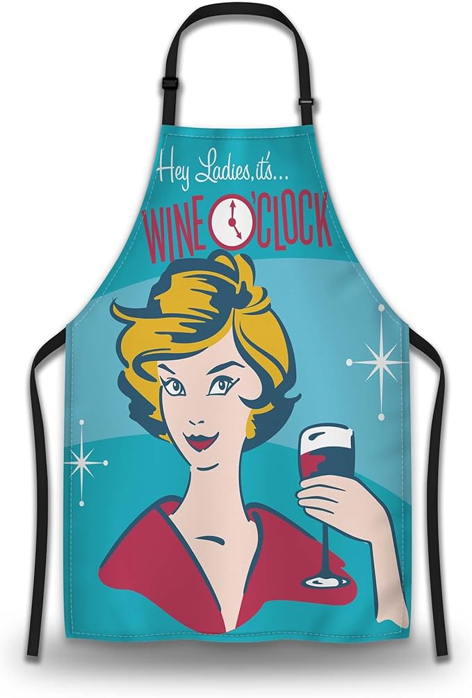 Kiss the Cook Apron Men Wine O’clock Funny Aprons for Women for Cooking Restaurant BBQ Painting Crafting Gardening 27” (W) x 31” (H), Waterproof Aprons