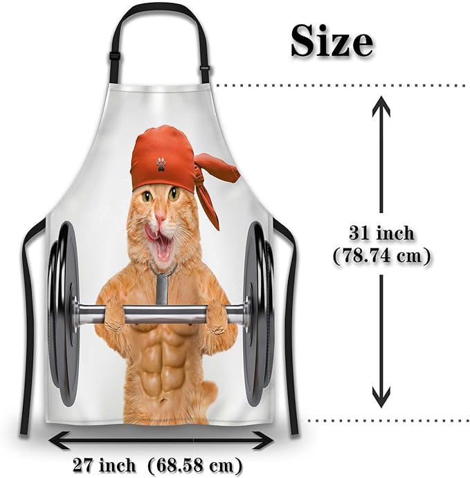 Apron Kitchen for Women Fitness Cat Mans Aprons for Cooking Funny for Kitchen Cooking Restaurant BBQ Painting Crafting Gardening 27” (W) x 31” (H), Waterproof Apron