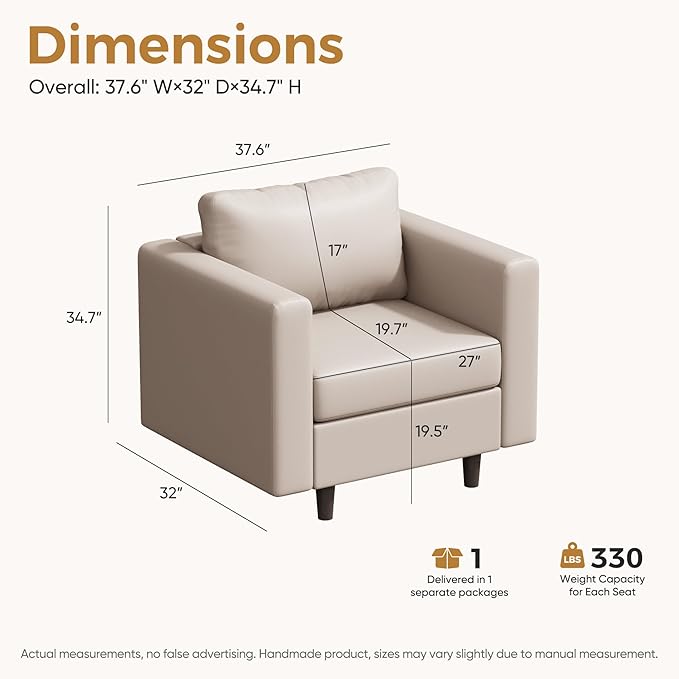 Faux Leather Oversized Accent Chair with Storage Deep Seat Single Sofa Large Reading Armchair for Living Room Bedroom Office Whitesand