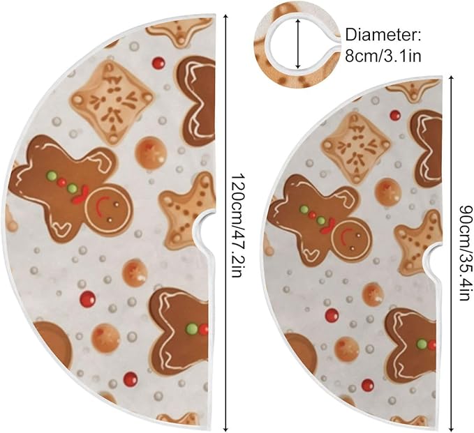 Gingerbread Christmas Tree Skirt - 36 Inch Xmas Tree Mat for New Year Party Decorations