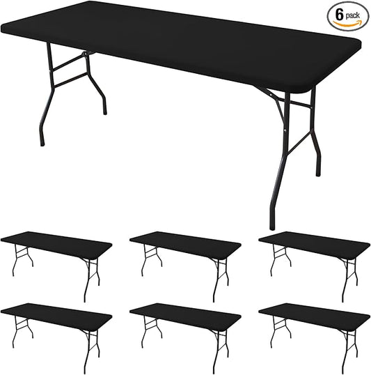 4ft Stretch Table Cover Fitted-6 Pack Black Spandex Table Cloths with Elastic-Stretchy Folding Table Cloths 4ft for Outdoor Picnic Camping Dining Room Patio Kitchen Banquet Party Craft Show