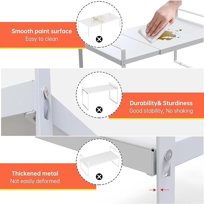 Expandable Cabinet Shelf Organizer Rack 9 inch, Pantry Organizer Lengthen from 14” to 25” ， Large Kitchen Cabinet Storage Shelf Rack， Storage Organizer white，Spice Rack Expandable Shelves,