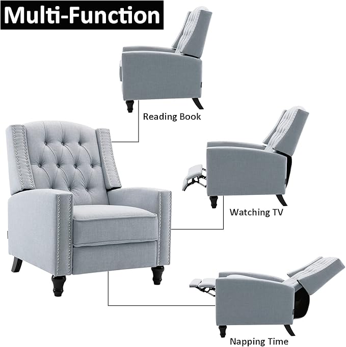 Fabric Push Back Recliner Chair Mid Century Tufted Single Comfy Reading Sofa Chair for Living Room/Bedroom/Home Theatre, Grey