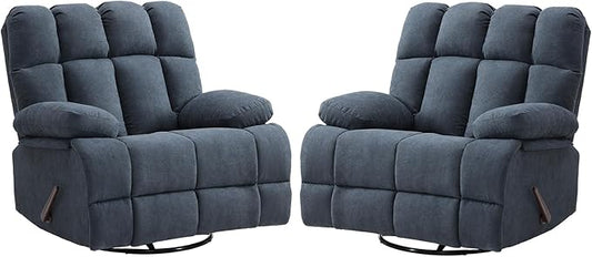 2PCS Oversized Recliner Chair, 360° Swivel Rocker Recliner for Big Man, Extra Wide Manual Recliner, Overstuffed Soft Rocking Sofa Chair for Living Room(Grey)