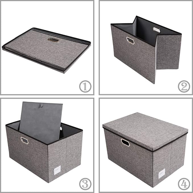 PRANDOM Extra Large Collapsible Storage Bins with Lids [5-Pack] Linen Fabric Foldable Storage Baskets Boxes Organizer Containers Cube with Cover for Bedroom Closet Office Nursery (22.8x15.75x13.8)