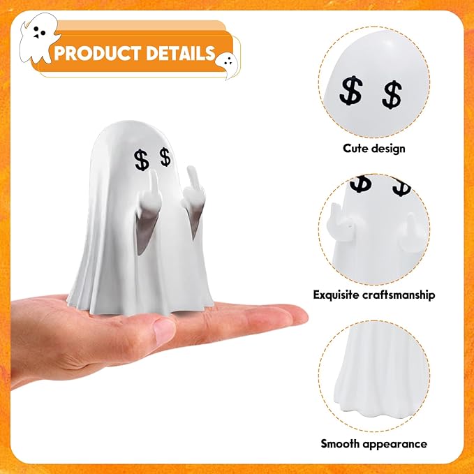 Halloween Ghost Figurine, Funny Middle Finger Spooky Resin Statue, Cute Decor for Halloween Decorations Indoor, Porch and Indoor Spooky Home Party Decor Gifts