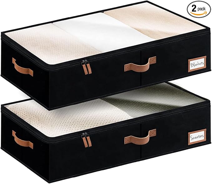 StorageWorks Large Under Bed Storage Containers with Handles and Label Holder, 2 Pack Ultra-thick Fabric Underbed Bins, Closet Organizer for Clothes, Blankets, Sweater