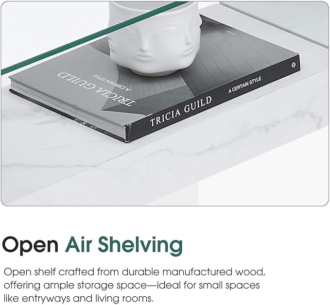 ivinta Glass Entry Table with Storage, 39.4" Modern Console Table for Living Room, Foyer, Hallway, Bedroom 5101 (White)