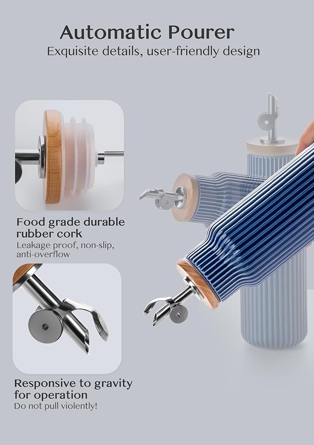 Nucookery Ceramic Olive Oil Dispenser Bottle for Kitchen, 14 oz Opaque Vinegar Dispenser Bottle, Large Capacity Cooking Oil Container for Storage Vinegar, Soy Sauce, Coffee Syrup, Blue