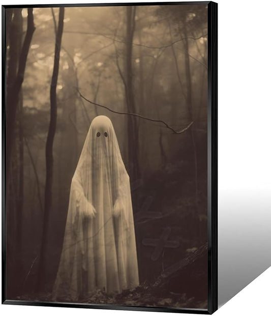 Ghost Forest Spooky Print Poster The Gothic Room Decor Creepy Picture Posters Dark Academia Aesthetic Family Prints Canvas Wall Art Home Apartment Decorations 12X16inch Aluminum Framed
