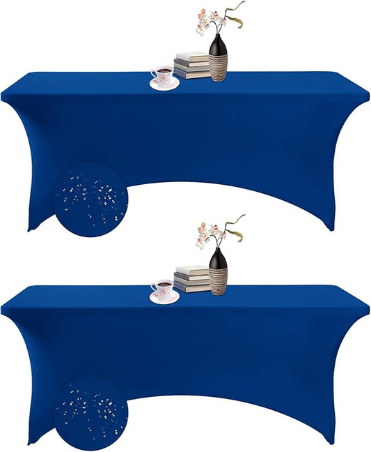 2Pack Spandex Waterproof Table Covers 6ft，Spandex 6ft Waterproof Table Cover for Party,Wedding, Banquet, and Events(Classicbule)