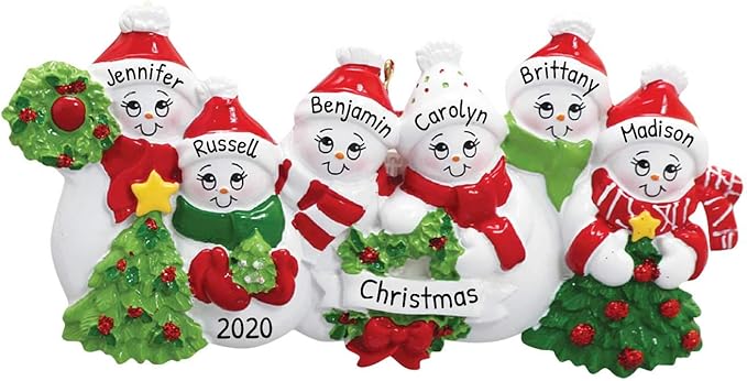 3D Snowman Family of 6 Ornament 2025 Personalized Family Christmas Ornaments 2025 | Snow People Personalized Tree Ornaments for Grandchildren, Siblings & Grandkids of Six Ornament Snowmen Small Tree