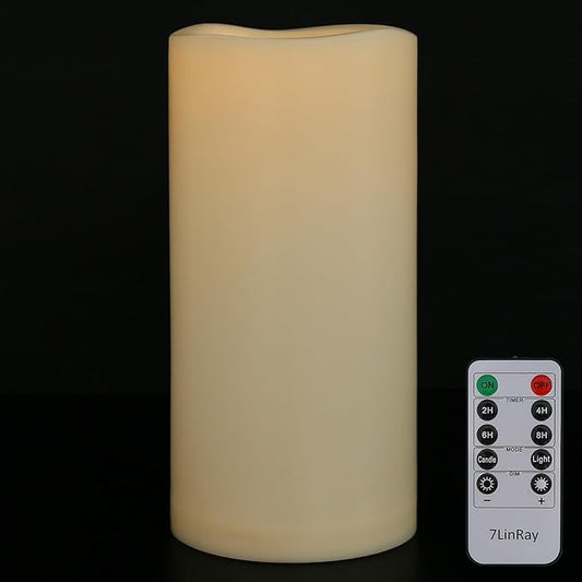 4" x 10" Large Outdoor Flameless Candles with Remote and Timer, Flickering Battery Operated LED Flameless Pillar Candles for Lantern, Porch, Patio, Ivory, 1 Pack