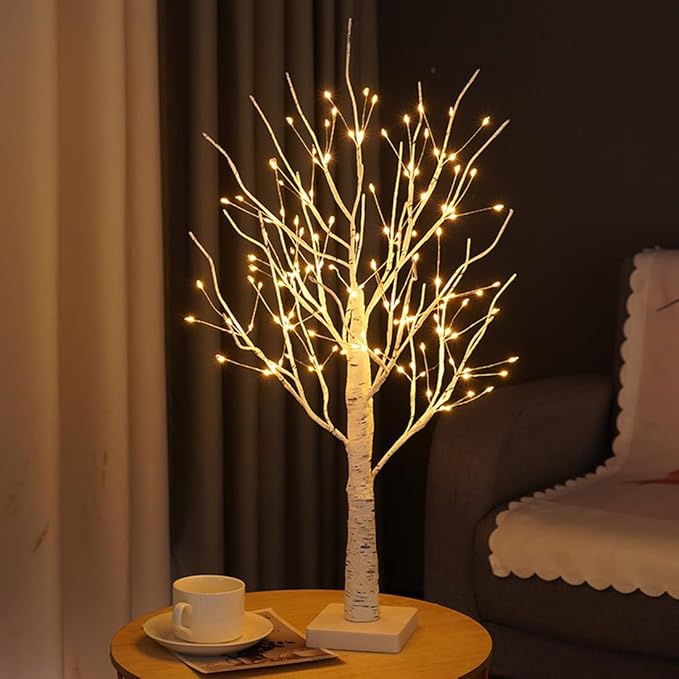 2FT Fairy Birch Tree with 144 LED Lights Artificial Tree Lamp with Timer for Easter Christmas Decoration Light Spirit Tree USB/Battery Powered Branch Trees for Party Wedding Home (144 LED Light)