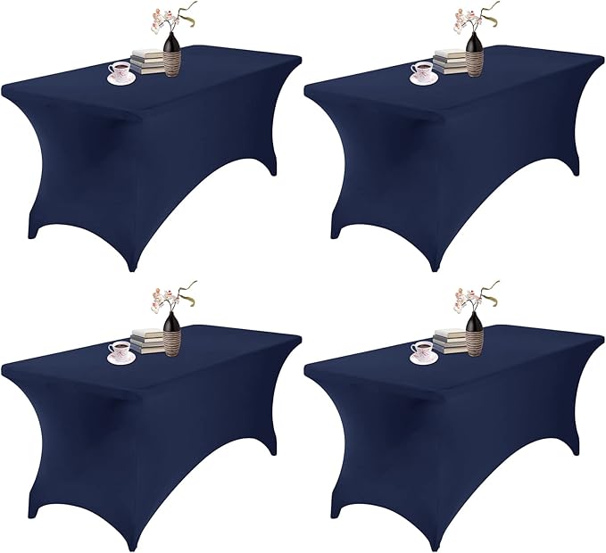 4Pack Spandex Waterproof Table Covers 6ft，Spandex 6ft Waterproof Table Cover for Party,Wedding, Banquet, and Events(Navy)