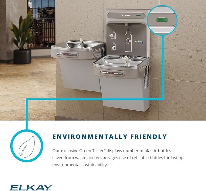 Elkay LZO8WS EZH2O Refrigerated Single Drinking Fountain with Bottle Filling Station and Hands Free Activation - Stainless Steel