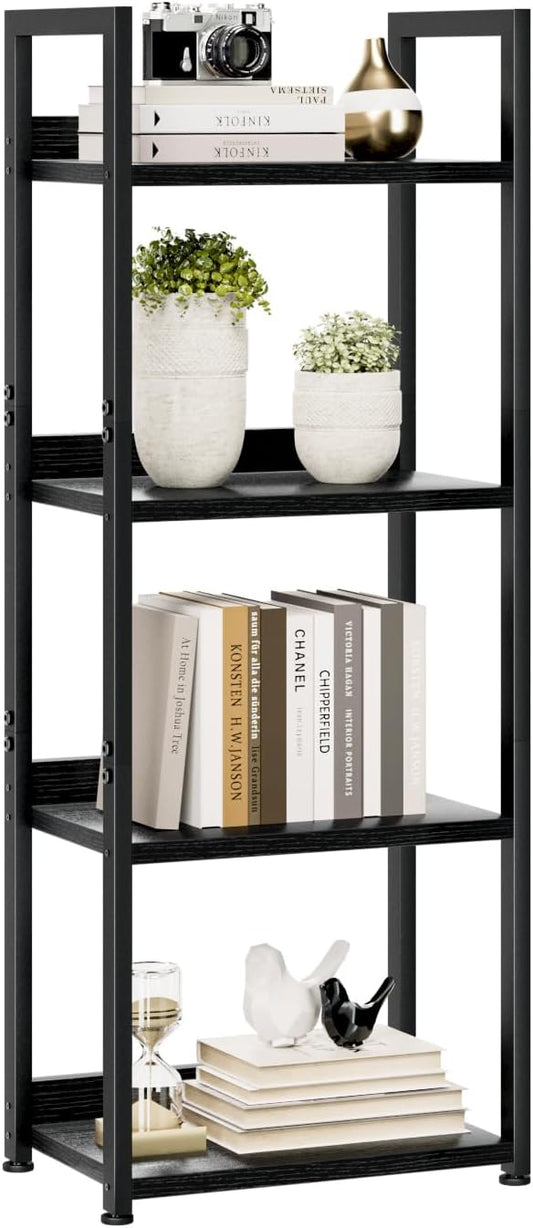 NUMENN Narrow Bookshelf, 4 Tier Bookshelves, Home Office Bookcase Shelf Storage Organizer, Free Standing Storage Shelving Unit for Bedroom, Living Room and Home Office, Black