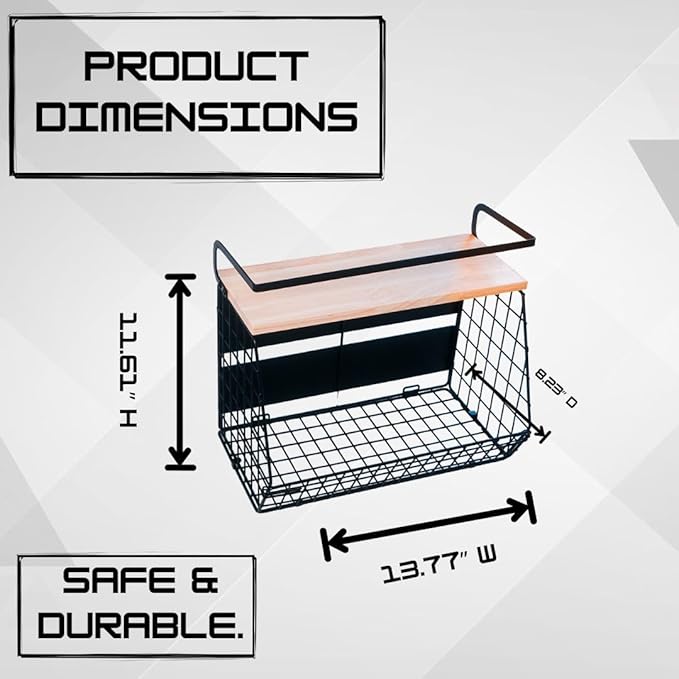 Magnetic Shelf For Fridge with Wood Lid - Fridge Magnet Organizer with 4 Hooks, Magnetic Basket for Fridge, Magnetic Storage for Refrigerator, Magnetic Spice Rack for Refrigerator
