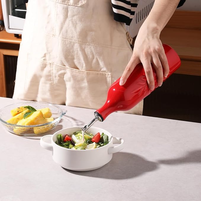 Sweejar Large Ceramic Olive Oil Dispenser Bottle, 24 Oz Relief Opaque Oil Cruet Protects Oil To Reduce Oxidation, Storage Vinegar, Soy Sauce, Coffee Syrup, Liquids, Set of 1 (Red)