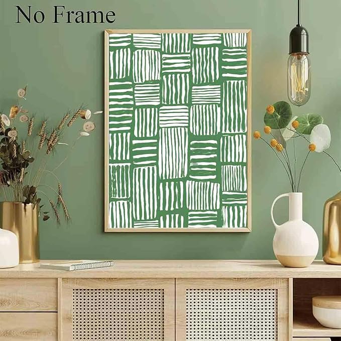 Green White Line Wall Art Abstract Lines Boho Minimalist Line Wall Art Mid Century Boho Print Sage Green Pictures Neutral Painting Abstract Modern Minimalist Living Room Decor 16x24inch No Frame