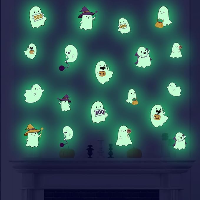Glow in The Dark Halloween Window Clings Luminous Pumpkin Ghost Window Stickers Decor for Halloween Theme Party Decorations
