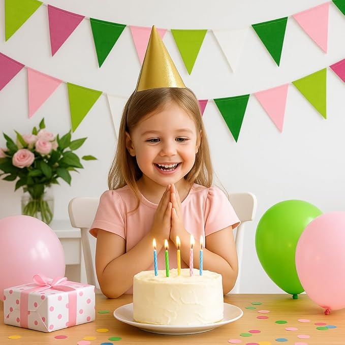 G2PLUS Pre-Strung Burlap Pennant Banners, 39Ft Pink and Green Fabric Triangle Flag Bunting, 36Pcs Pennant Banner Flags Garland for Birthday, Holidays and Theme Party Decorations