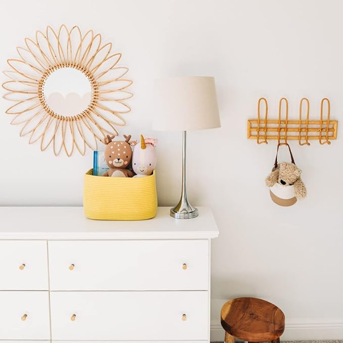 OrganiHaus Yellow Basket for Shelves, Decorative Cloth for Organizing, Cotton Rope Storage Basket for Toys, Small Woven Baskets for Storage